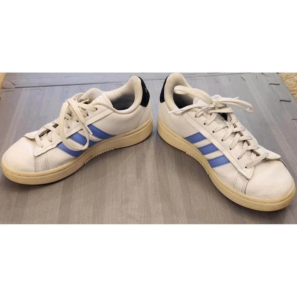 Adidas‎ Grand Court White Blue Stripes Low Top Sneakers GW9213 Womens 6.5